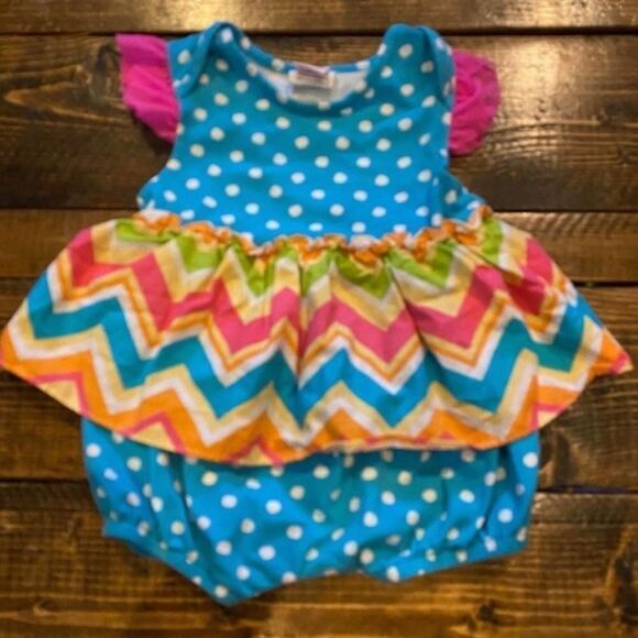 RicRac & ruffles blue knit skirted short sleeve bubble size 12 months 12M - Picture 3 of 3